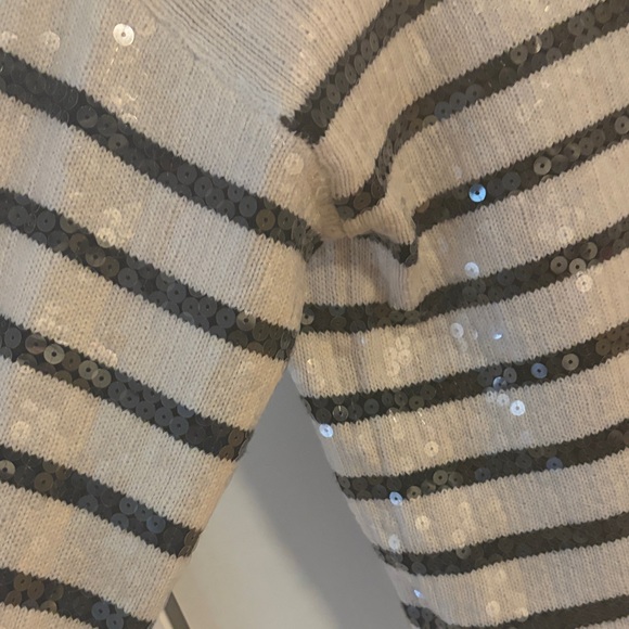 LOFT Cream and Black Striped Sequin Sweater XXS - Picture 2 of 3